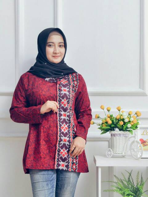 Atasan Batik Cewek Wanita Lengan Panjang Resmi Kerja Formal Sarimbit couple pasangan kondangan sogan