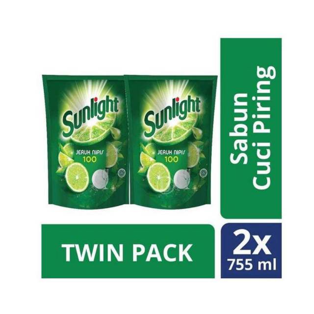 SUNLIGHT Sabun Cuci Piring Jeruk Nipis Refill [755 mL/2 pcs]