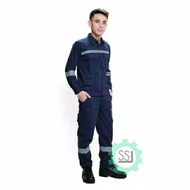 BAJU SAFETY LENGAN PANJANG / SETELAN CELANA LOGO SERAGAM KERJA K3 PROYEK TAMBANG MURAH