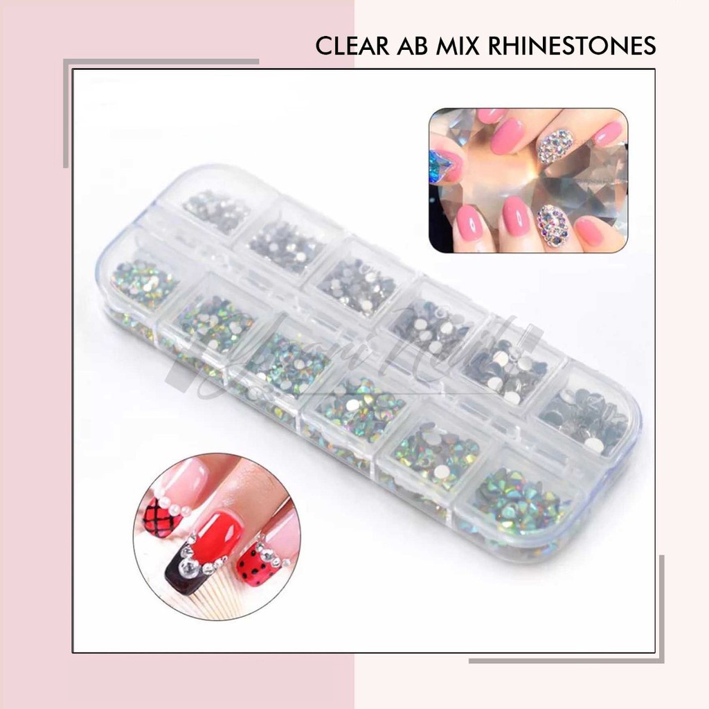 Clear ab mix rhinestones nail art rhinestones campur hiasan kuku crystal mix manik kuku clear AB