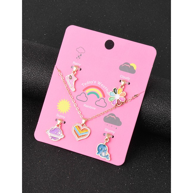 LRC Kalung+Liontin Fashion Color Mixing Alloy Drip Oil Colored Flower Pendant With V00517