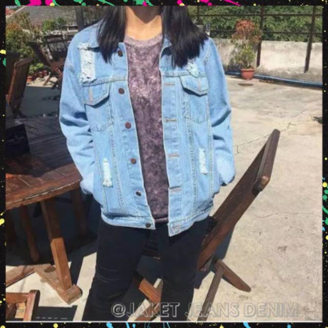 Jaket Jeans sobek wanita Jaket denim oversize cewek JAket Jeans wanita M,L,XL