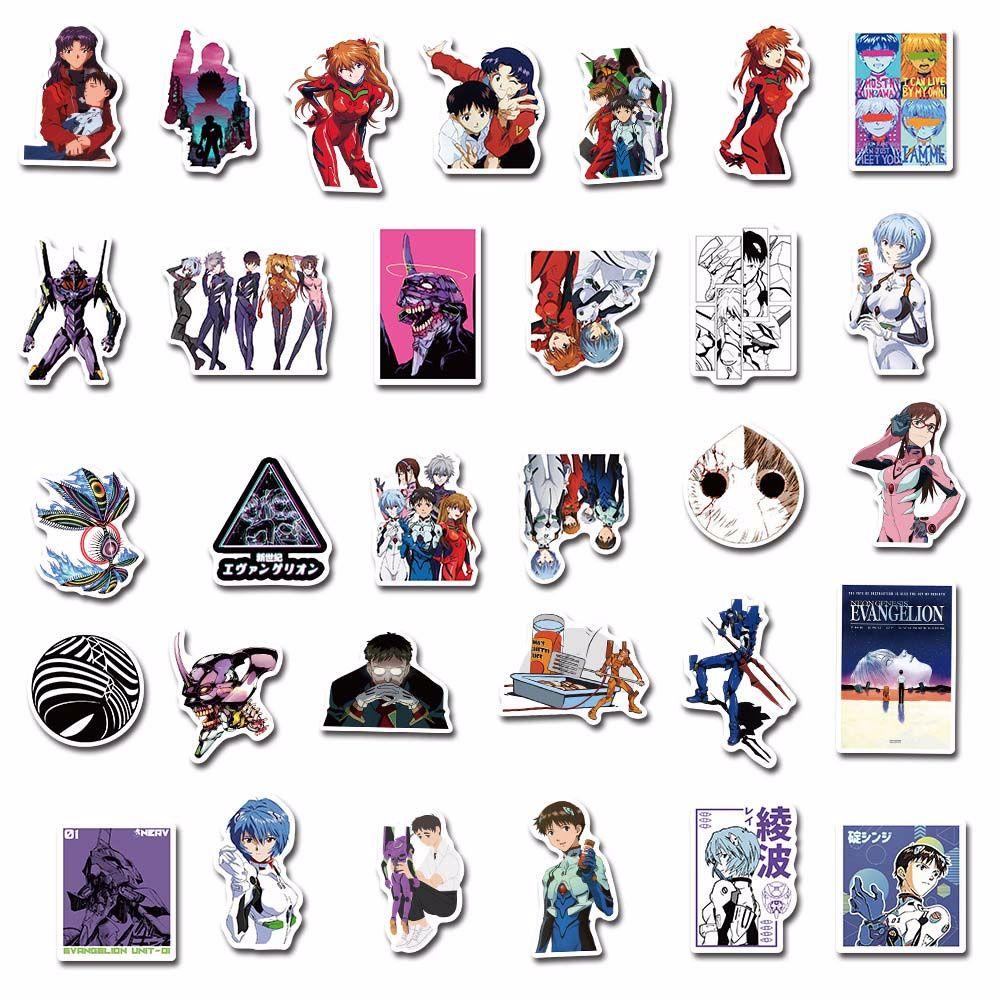 Lanfy 50pcs / Pak Stiker Motif Anime Evangelion Anti Air Untuk Dekorasi Scrapbook / Laptop / Koper / Mobil