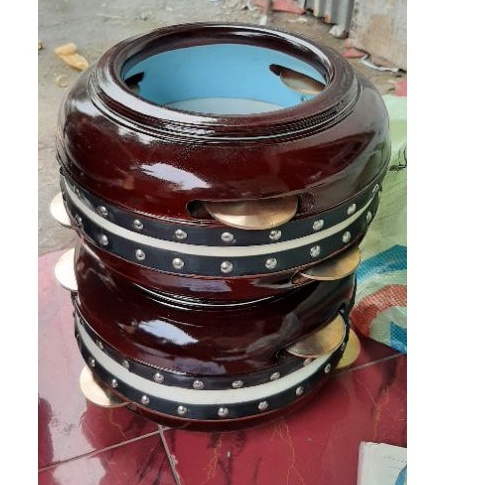 REBANA HADROH BERKUALITAS MODEL JEPARA  KAYU MANGGA  KULIT LULUR  UKURAN 28 CM KENCER KUNINGAN 1PCS