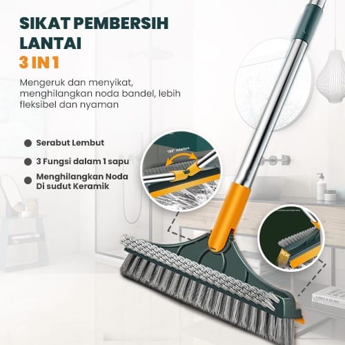 Sikat Gagang Kamar Mandi Alat Wiper Kaca Pembersih Lantai 3in1 Three Angle Untuk Membersih kan Sudut