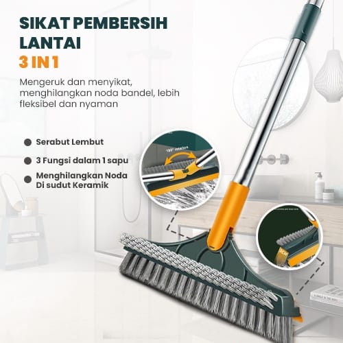 Sapu Sikat Gagang Kamar Mandi Alat Wiper Pembersih Lantai 3in1 Three Angle Untuk Membersih kan Sudut Dan Kaca