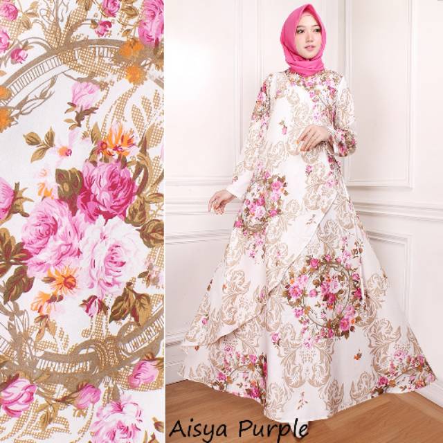 RR Fashion Muslim Pakaian Muslim Baju Hijab Dress Muslim Syari Gamis Motif Gamis Bunga AISYA 4 warna