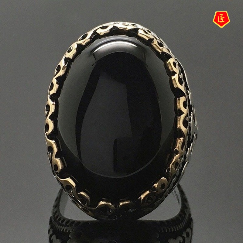 [Ready Stock]925 Silver Black Agate Ring Female Simple Personality Elegant