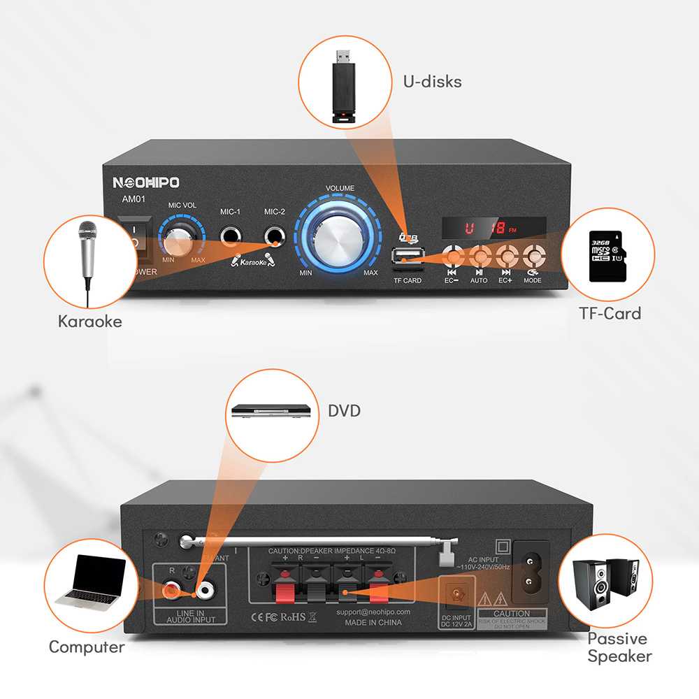 Audio Bluetooth Power Amplifier Home Theater Stereo 100W AM01 NEOHIPO J1SK1FBK