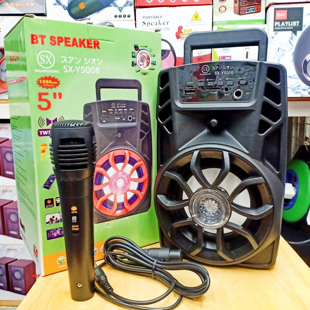paket Speaker Karaoke Bluetooth SX 5008/SX 5009 Terbaru Bonus Mic karaoke mantap