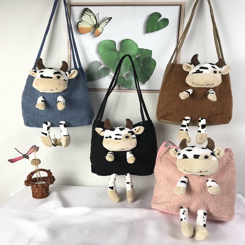 Tas Bahu Tote Shoulder Bag Wanita Remaja Anak-anak Lucu Boneka Cow Sapi Impor