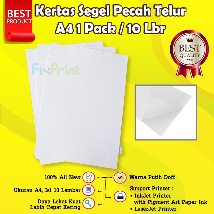 Segel Pecah Telur Sticker A4 Lembaran Ukuran A4 Kertas Paper Sticker Garansi Premium Quality Polos