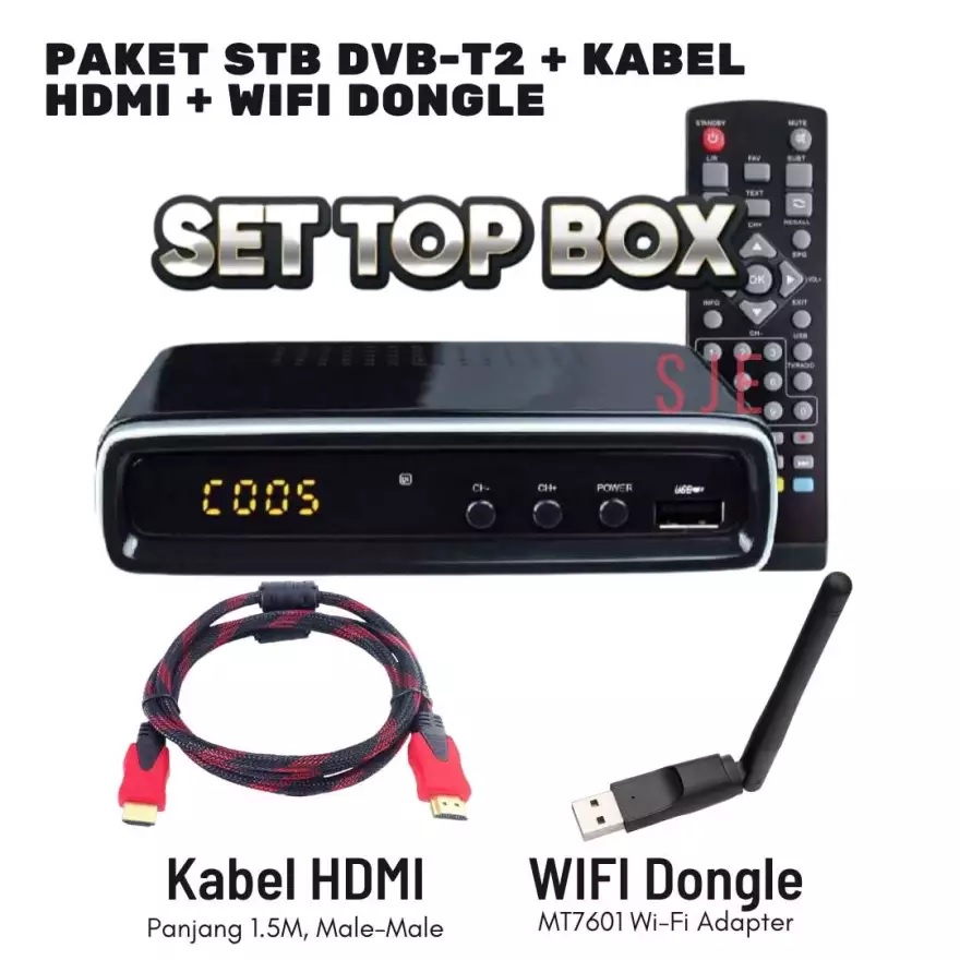 STB+KABEL HDMI+ DONGLE WIFI //SET TOP BOX EVERCOSS//DONGLE WIFI RECEIVER EVERCOSS/KABEL HDMI