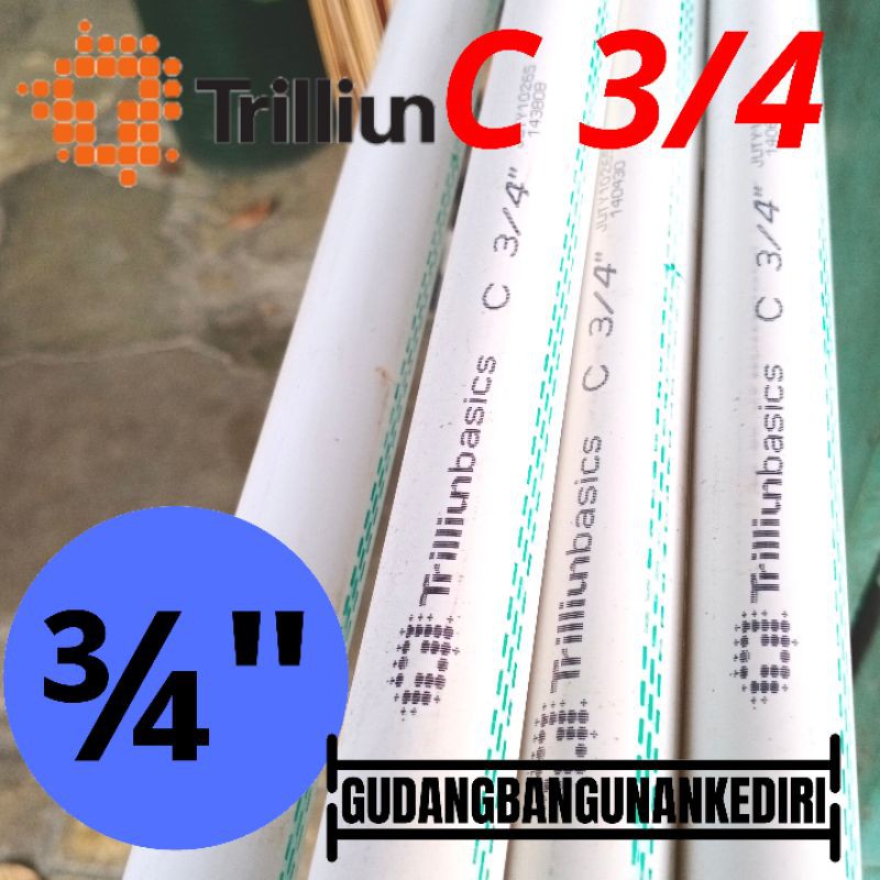 Pipa PVC C 3/4&quot; TRILLIUN | Pipa C 3/4&quot; PUTIH TRILLIUN per 1 meter (100cm)