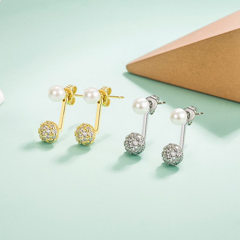 Anting Tusuk Sterling Silver 925 Desain Bulat Hias Mutiara + Berlian Imitasi Untuk Wanita