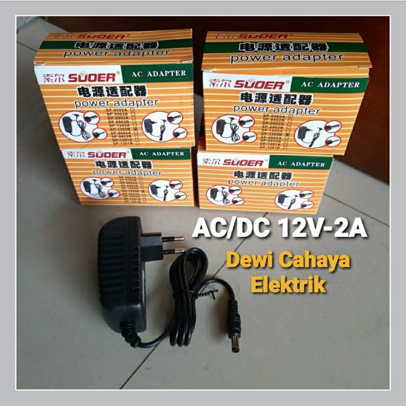 Adaptor AC-DC 12V-2A - Power Adapter - AC Adapter 12V - 2A Hitam Suoer