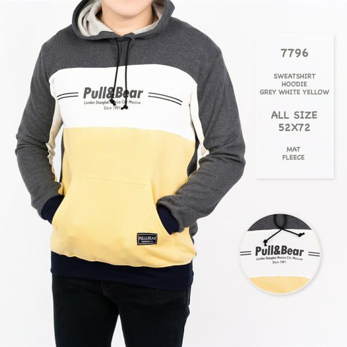 JAKET HOODIE PULL & BEAR / JAKET UNISEX / JAKET PRIA BAGUS & MURAH - GREY YELLOW, M