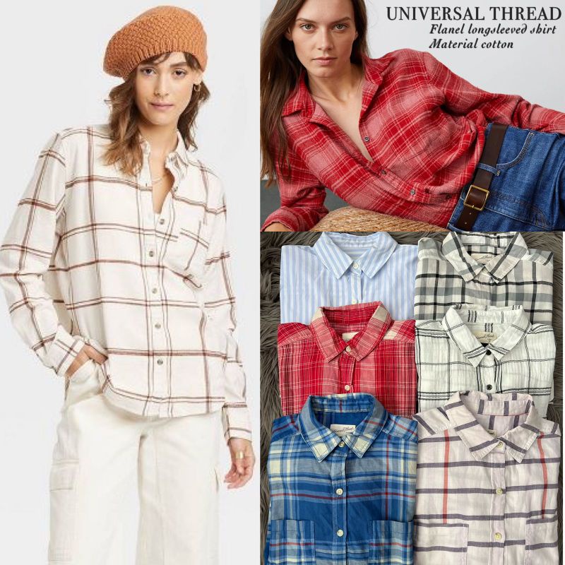 TH plaid cotton longsleeved  blouse