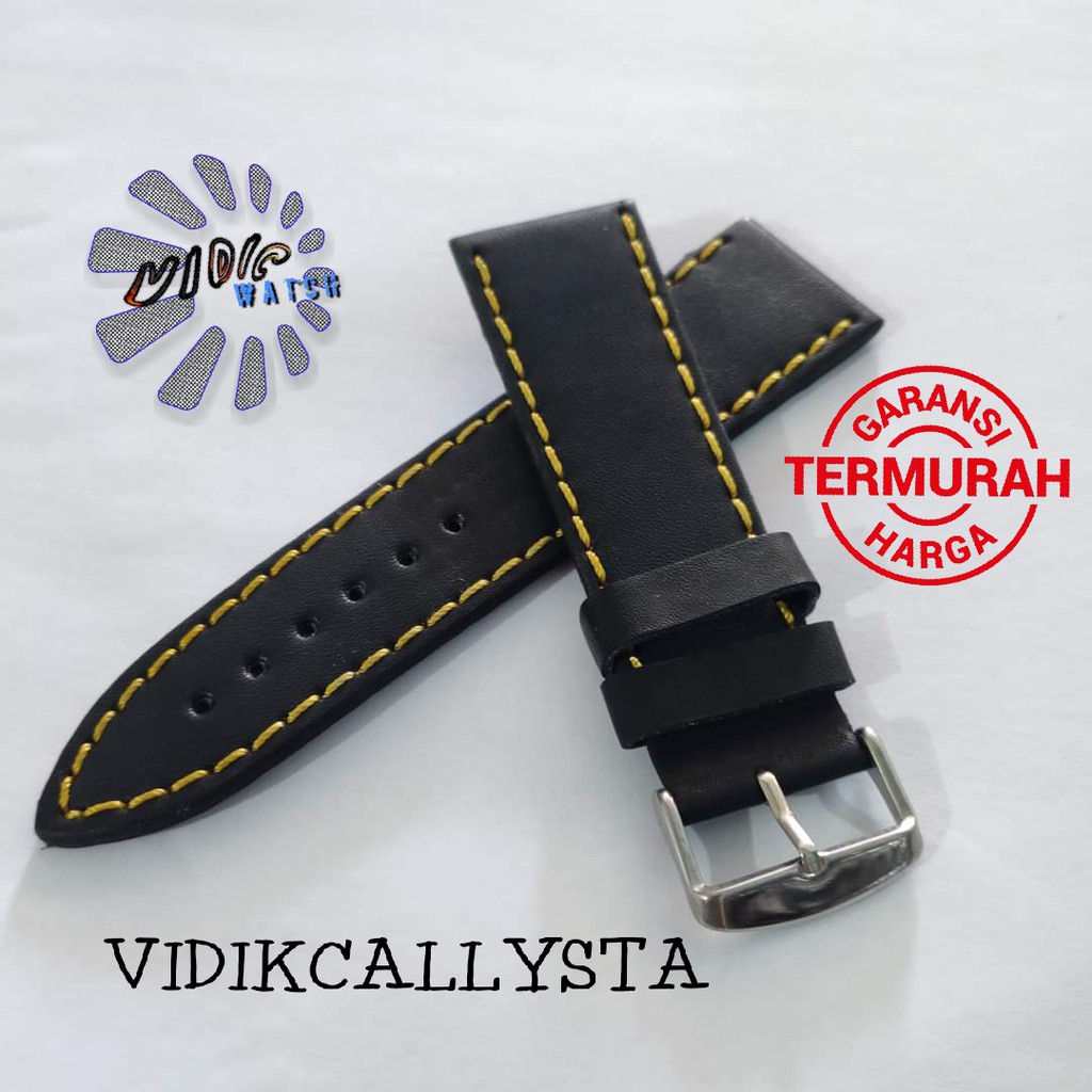 Tali Jam Tangan Kulit 22mm 24mm Hitam kulit jeruk Jahit Warna 22 24