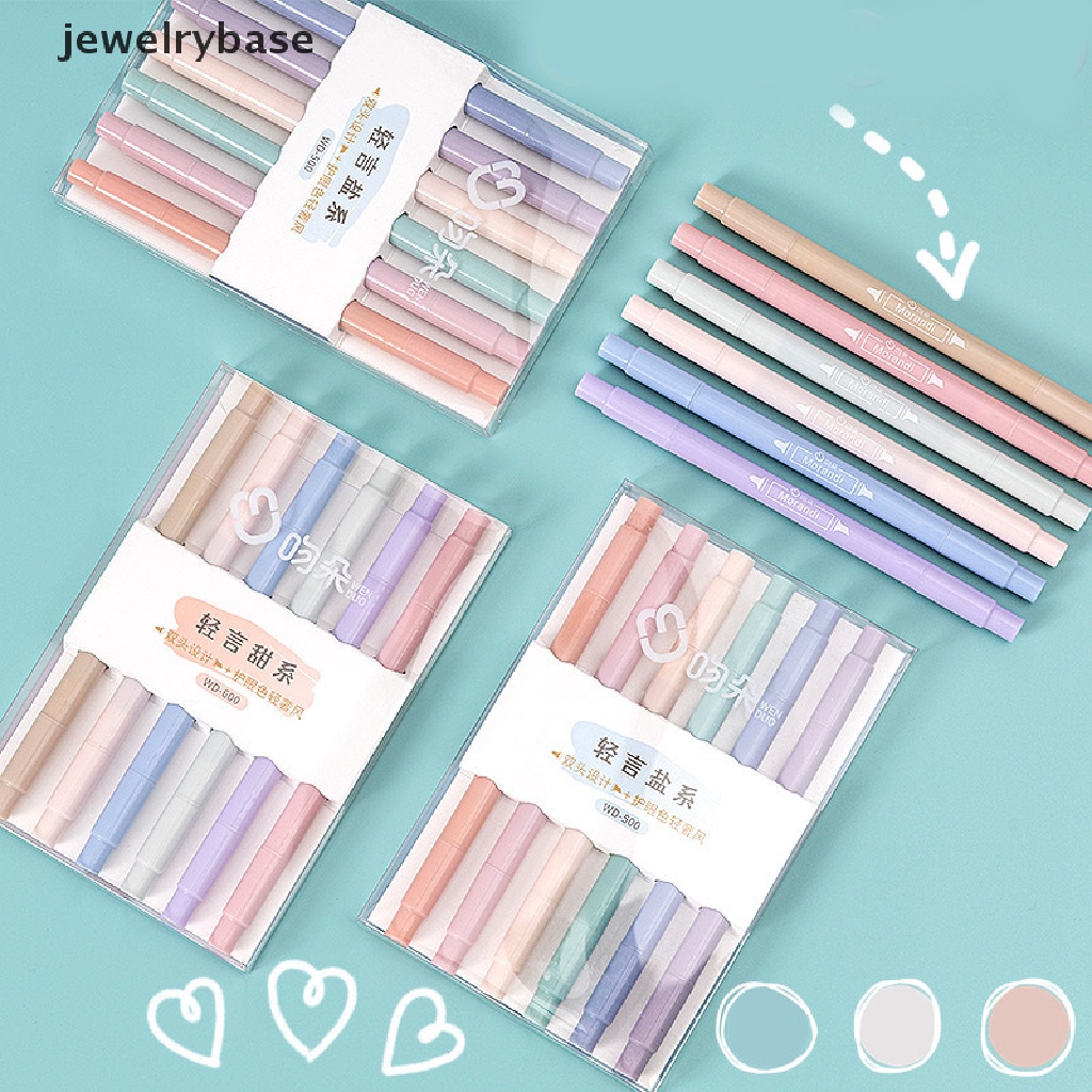 6 Pcs / set Spidol Highlighter Ujung Ganda Warna Permen