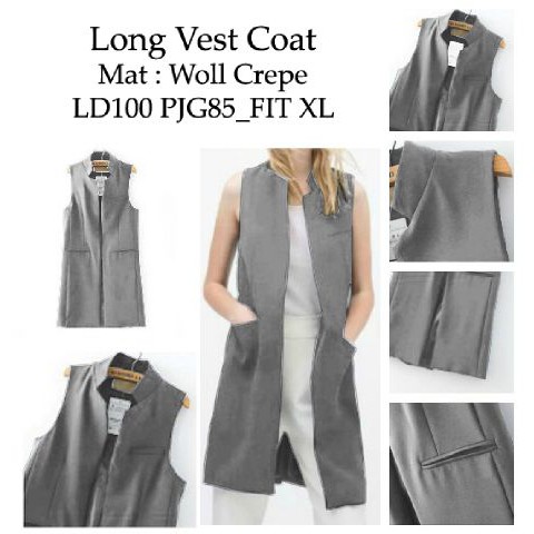 [Long Vest Coat SW] vest wanita woll crepe warna abu abu