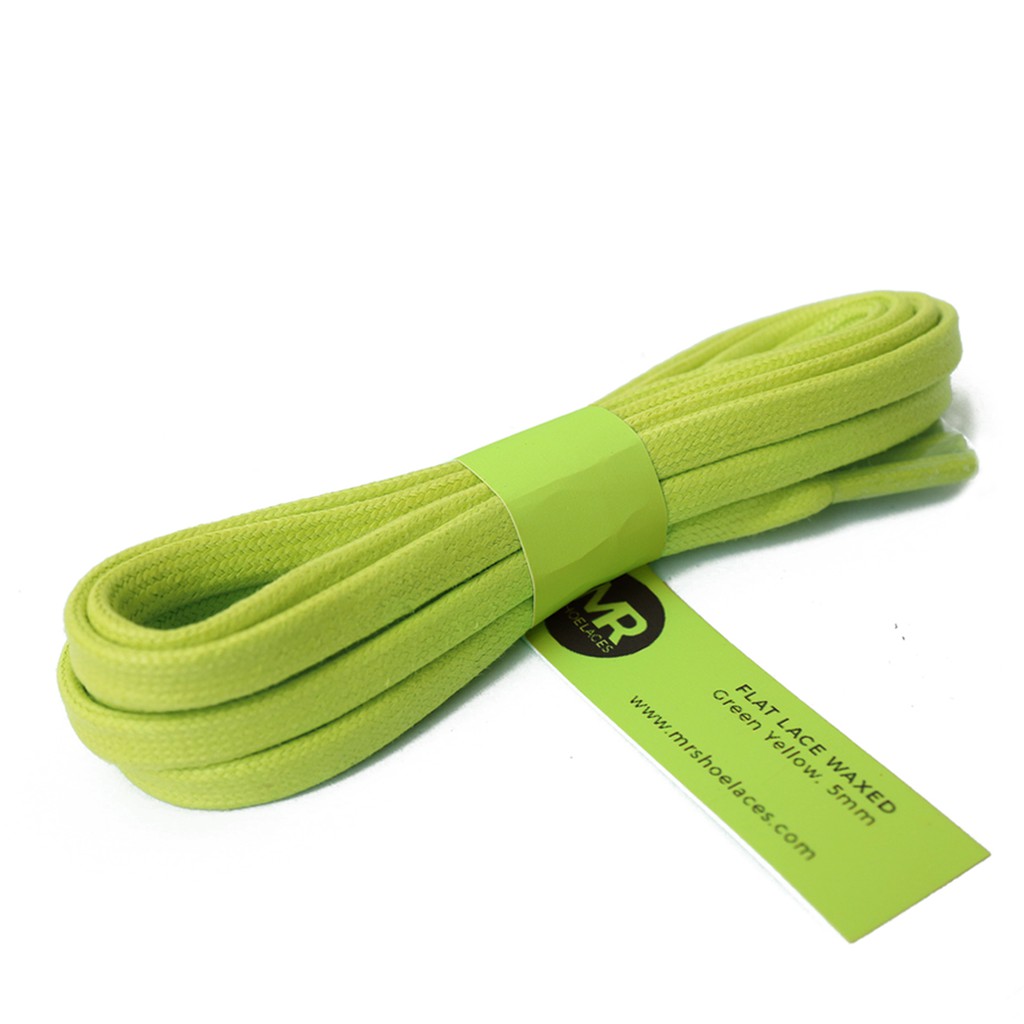 MR Shoelaces FL05 Green Yellow - Tali Sepatu Lilin 5mm Gepeng Flat Pipih (Waxed Laces) 90cm 100cm 120cm 150cm 180cm 200cm (Waxed Laces) - Premium Shoelace