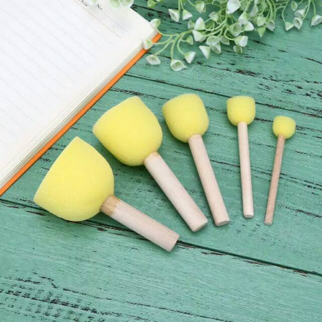 

Mainan DIY Kuas Lukis Painting Sponge Brush Toys Wooden Handle Learning (5 pcs)