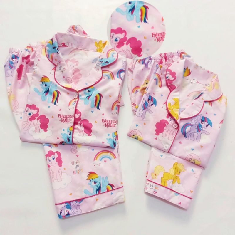 baju piyama anak perempuan setelan celana panjang pajamas set couple ibu dewasa lengan pendek