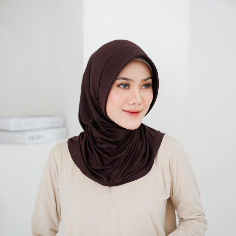 Bergo Jersey/ Bergo sport/ Khimar Sport/ Jilbab sport Size S || Termurah kualitas terbaik-Dark coklat