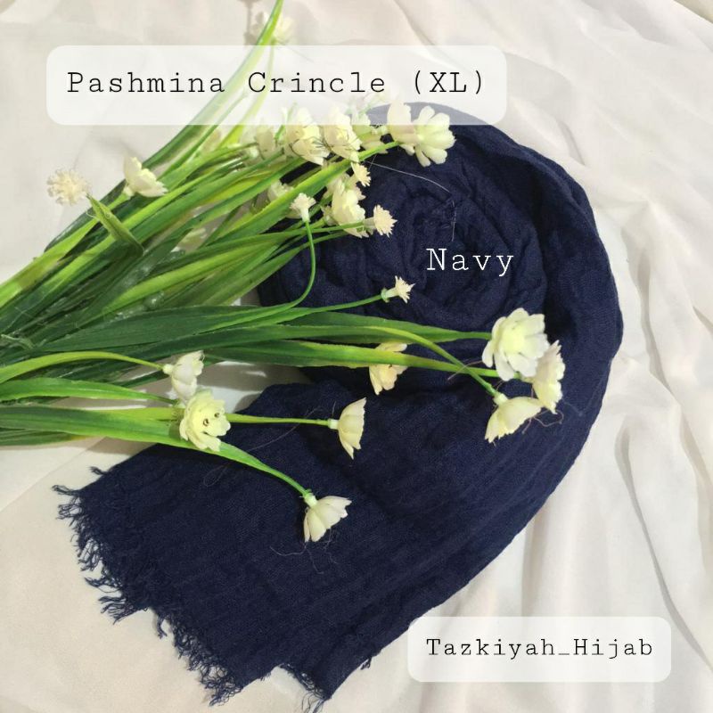 Pashmina Crinkle Shawl-Navy XL