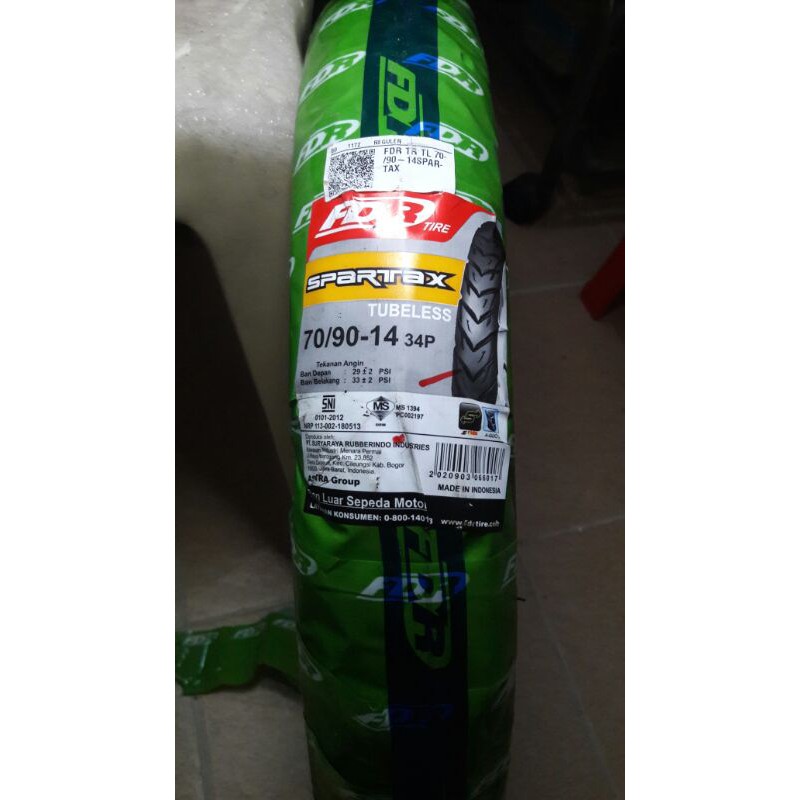 Ban Luar Motor Matic TubeLess SPARTAX (70 / 90 - Ring Ban 14) FDR