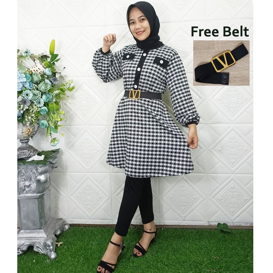 CARLINA ArunaExtu Tunik Dress Wanita Free Gesper