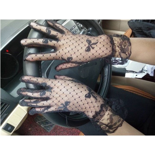 SR27 Sarung tangan pengantin wanita motif pita warna putih