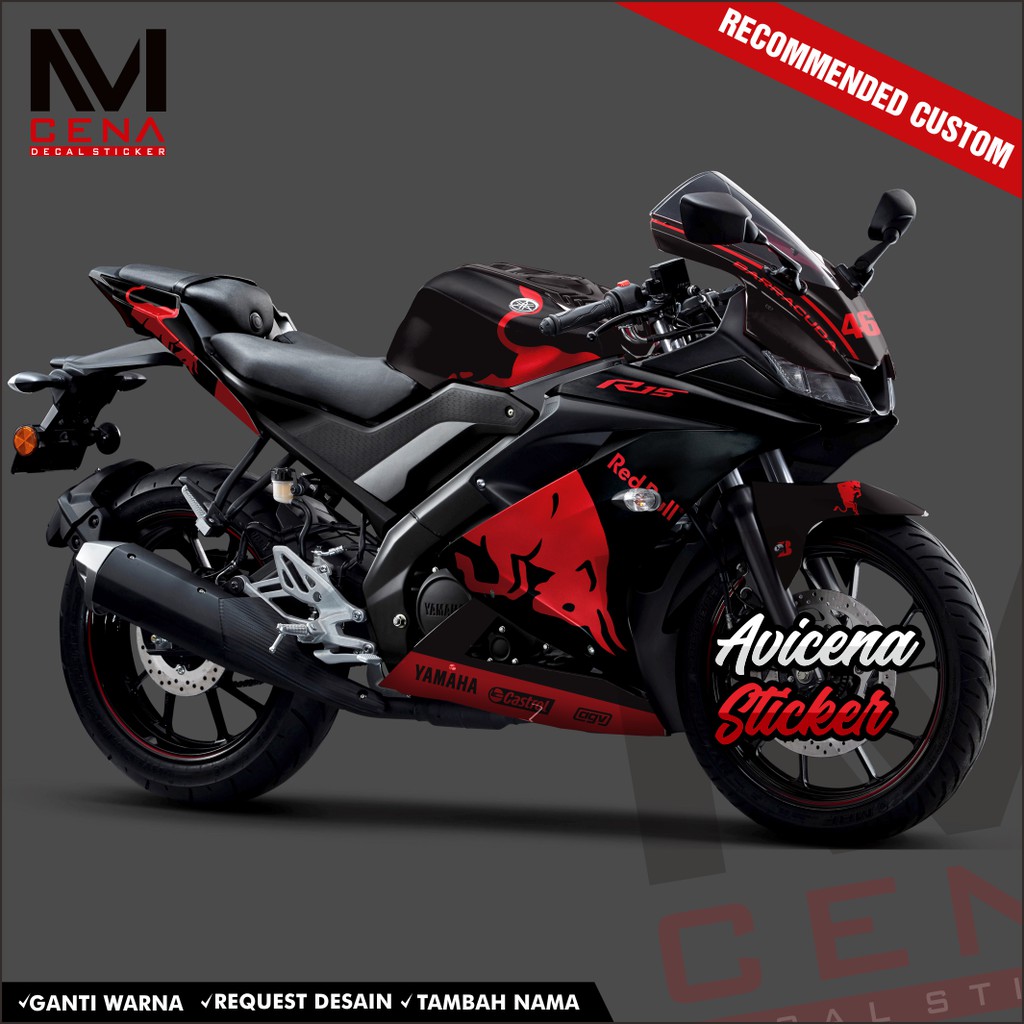Sticker Decal R15 V3 Full Body Decal Sticker Yamaha R15 V3 Striping r15 v3 full body Red bull