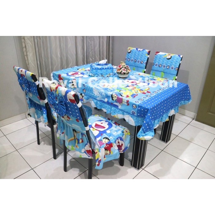 Taplak Meja Makan - Set Sarung Kursi Makan/Taplak Meja/Ctc/Cover Kursi : Doraemon Vacation