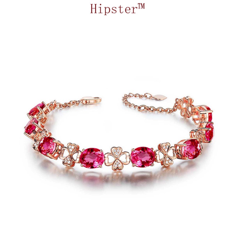 Hot Selling Classic Fashionable Rose Gold Pink Crystal Four-Leaf Clover Light Luxury Bracelet