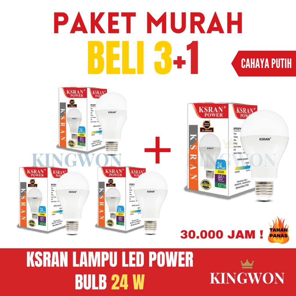 KSRAN Lampu LED 24 watt POWER - (PAKET BELI 3 GRATIS 1) BUNDLE