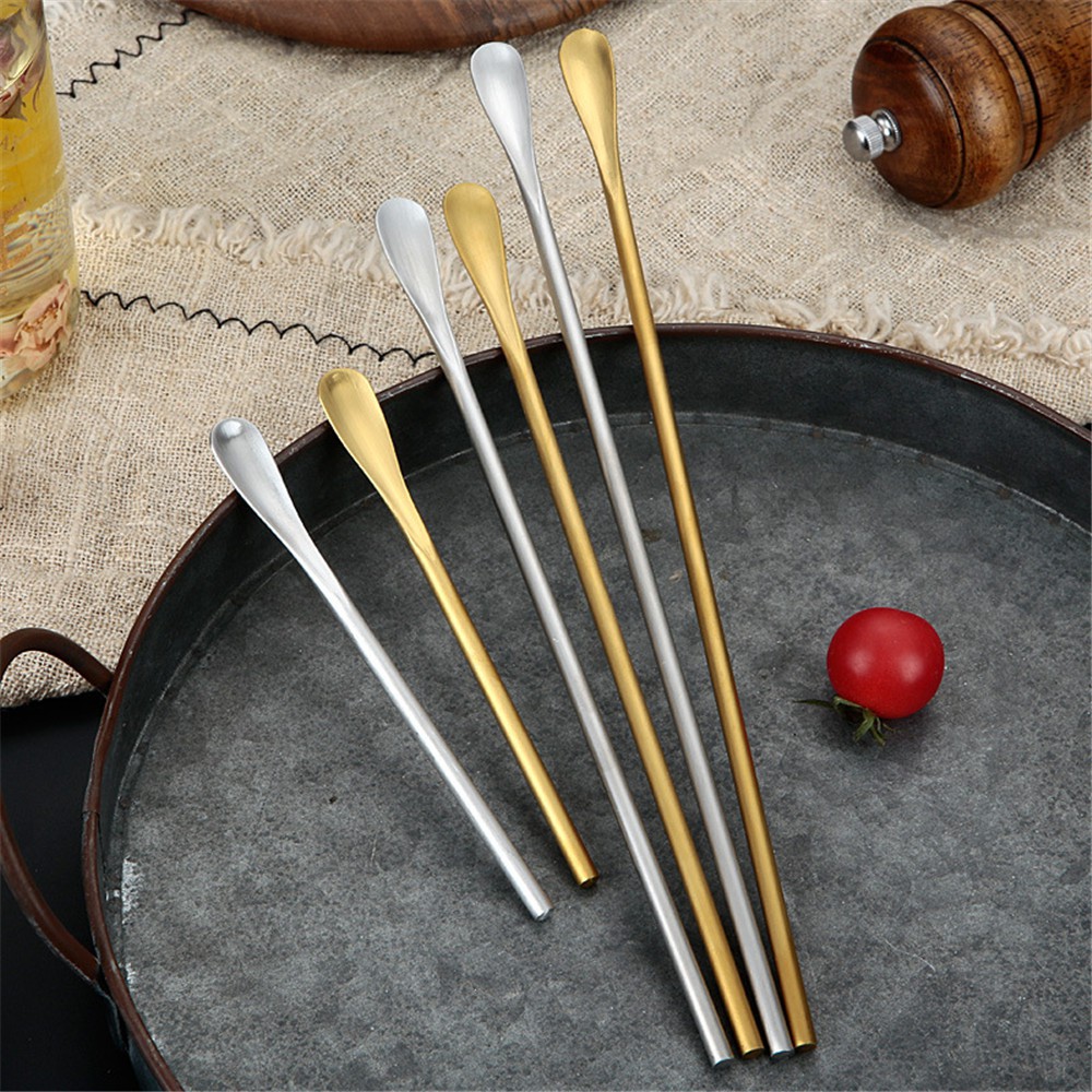 【COD Tangding】Stainless Steel Mixing Spoon Long Handle Thicken Small Spoon Dessert Spoon Coffee Ice Spoons Kitchen Tool 2 Colors