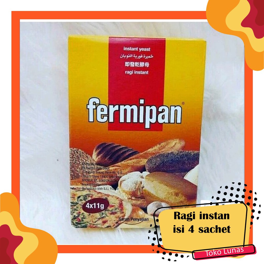 

Fermipan 11 gram Isi 4 Sachet Ragi Instant 1 Kotak - Ragi Instan Roti Kering - Dry Yeast Fermifan