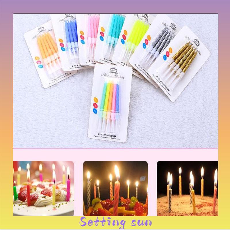 10pcs Lilin Kue Ulang Tahun Warna-Warni Tanpa Asap Untuk Dekorasi Anniversary TN