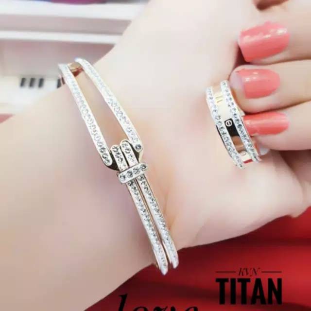 Gelang set +cincin titanium asli