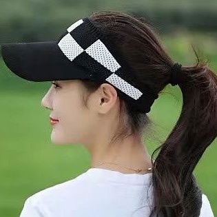 T&amp;Y  Topi Golf Rajut Motif Catur Baseball Cap Sport Senam Zumba Jogging Topi Pantai Korea Fashion Wanita Visor Hat Murah Import