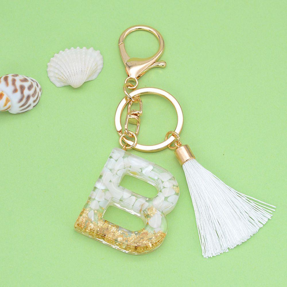 QUINTON 26huruf Gantungan Kunci Resin Fashion Ornamen Perhiasan Mobil Keyring Foil Emas Alfabet Key Chain