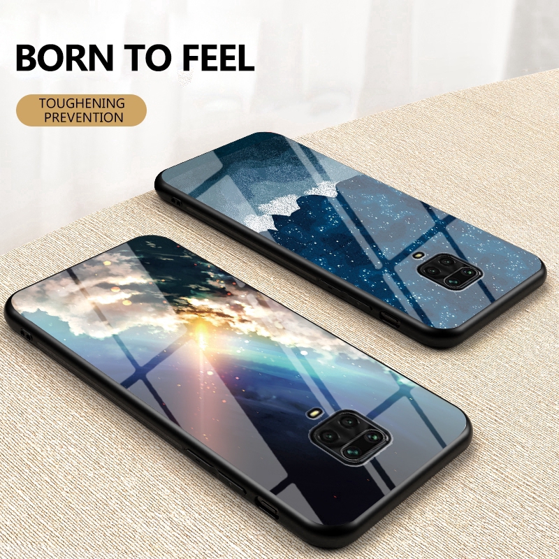 Xiaomi Redmi Note 9S Redmi Note 9 Pro Max Case Starry Sky Soft Silicone Edge Tempered Glass Back Cover BY