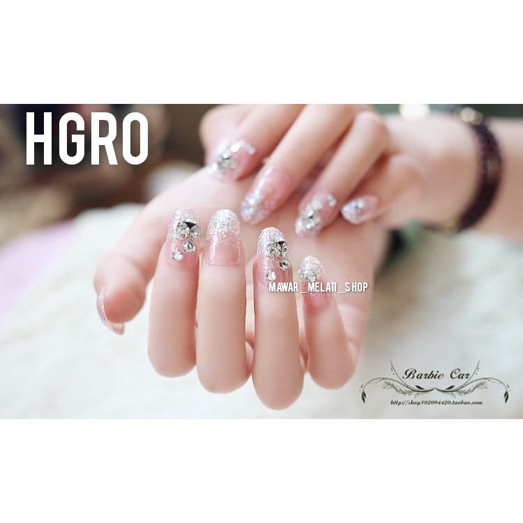 (HGRO)  Kuku palsu oval silver dasar transparant