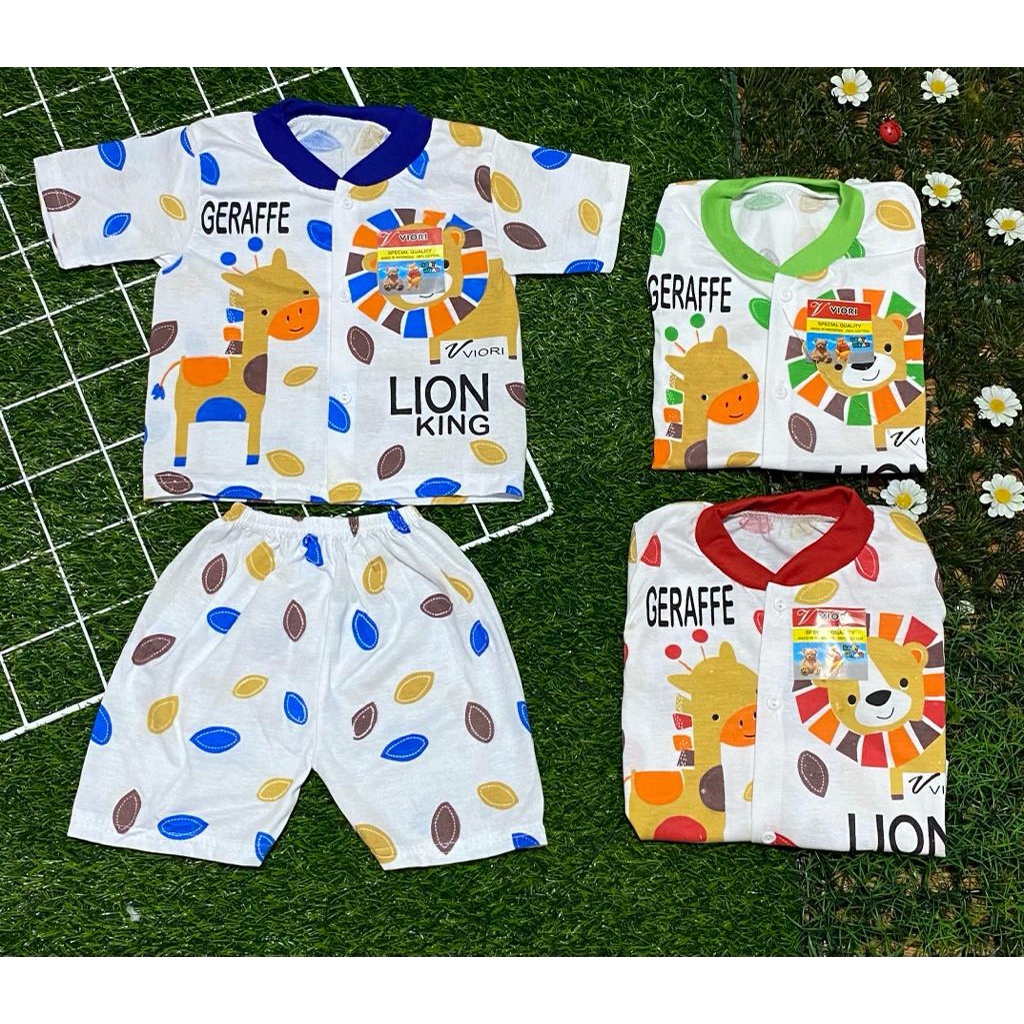 baju bayi motif lion geraffe setelan 3-18bulan (PD 035)