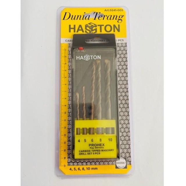 Mata Bor Beton HASSTON PROHEX Set 5 Pcs 4 5 6 8 10 mm Carbide Tipped Masonry Drill Set 5Pcs 0241-005