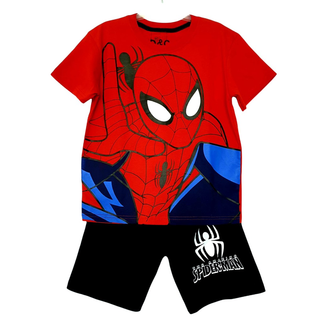 Setelan Kaos Anak Robot | Setelan Batman | Setelan Cool Bro | Setelan Mobil Balap | Setelan Spiderman | Baju Anak Laki Laki | Kaos Karakter Anak Laki 1-10 tahun-Spiderman Merah