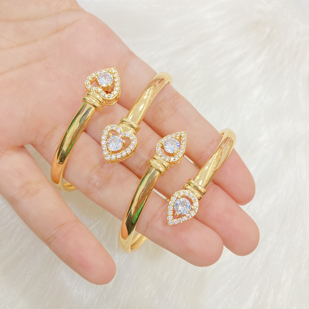 Gelang Cuff Wanita Permata Zircon Perhiasan Lapis Emas