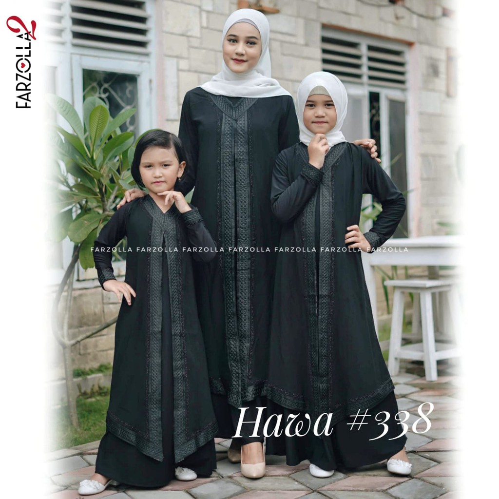 COUPLE ABAYA IBU DAN ANAK//Abaya Turkey HAWA 338 hitam bordir//turki saudi/ABAYA BORDIR HITAM